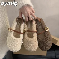 2024 Doudou Shoes Women's Buckle with Velvet Cotton Shoes Women's Shoes One Button Autumn and Winter Fury