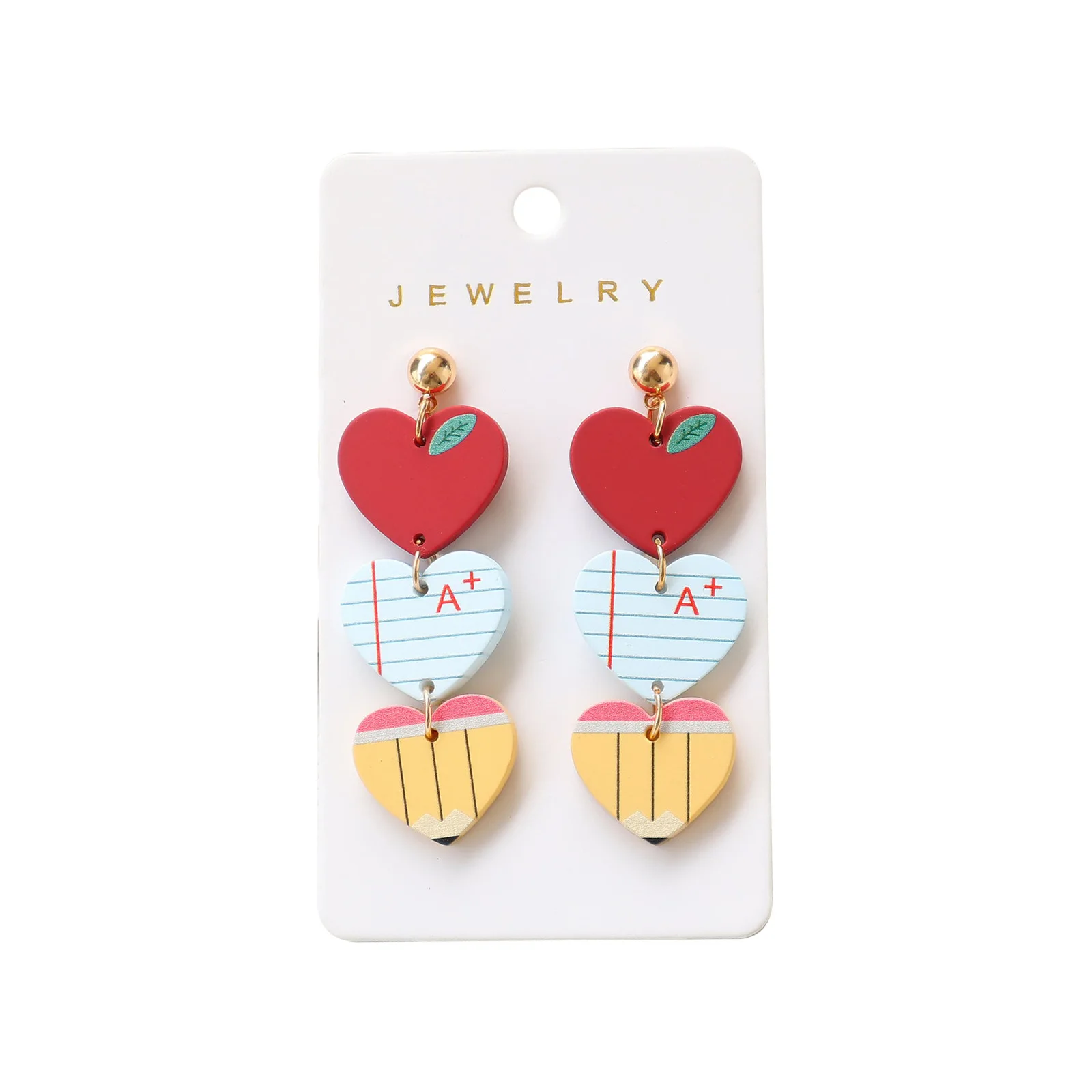 Graduation Season Back to School Teacher's Day Apple Pencil Acrylic Dangle Drop Earrings Women Fashion Jewelry