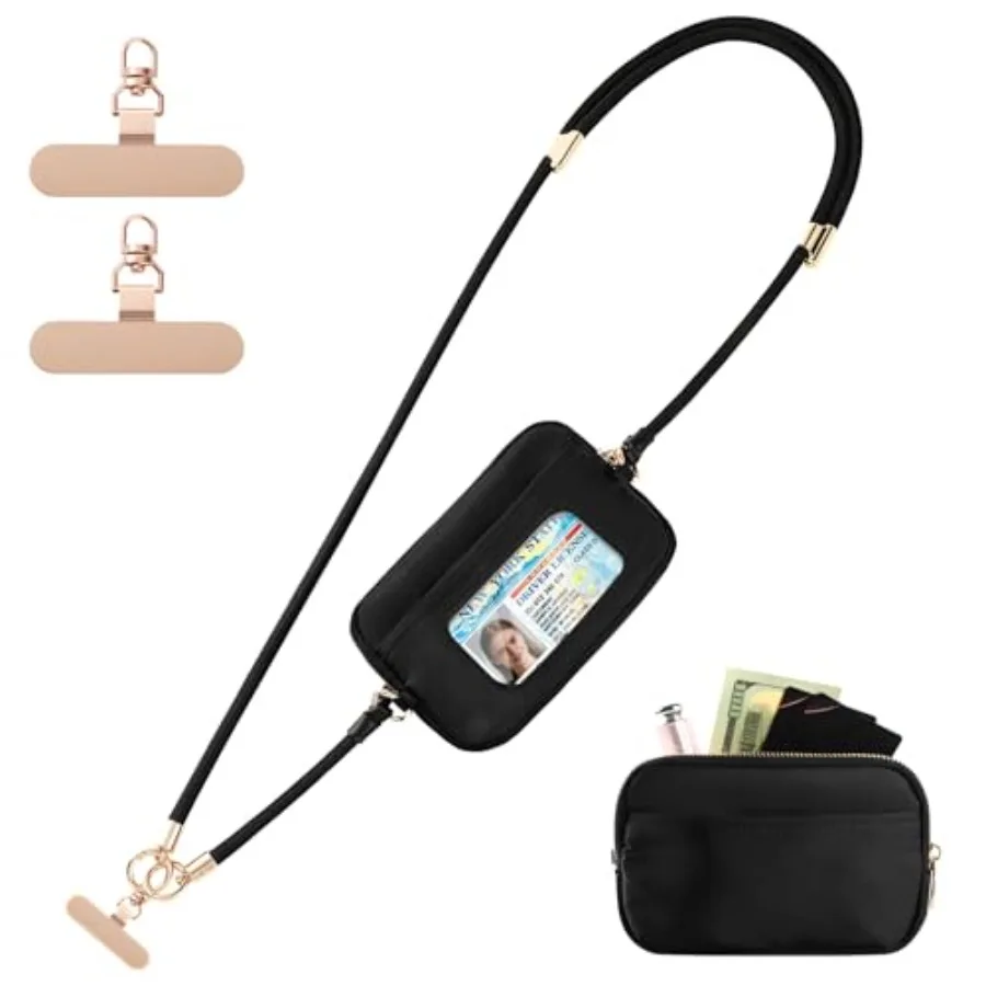 

Clip and Go Strap For Phone with Wallet Crossbody Adjustable Anti-Theft Phone Lanyard with Slim Detachable RFID Wristlet Wallet