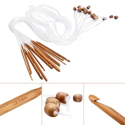 12pcs/kit uncinetti 1. Aghi per tubi morbidi in bambù carbonizzato afgano con perline di legno 1.2m strumento per maglieria a trama lunga 3mm-10mm