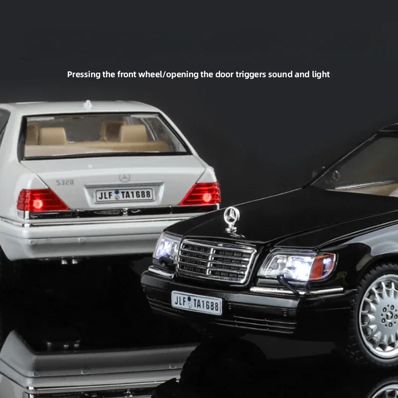 Diecast 1/24 Benzs Vintage W140 320SEL Alloy Car Model Simulation Toy Vehicle Sound Light Boy Car Toy Gift Collective Miniature