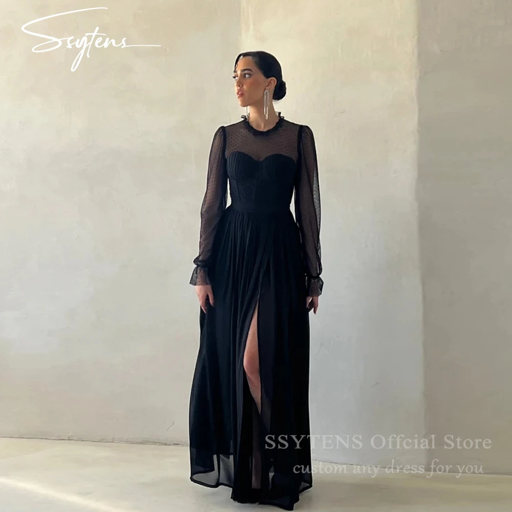 

SSYTENS Black Chiffon Vestidos De Fiesta Elegantes Beach Sheer Long Sleeves Evening Dresses Women Party Prom Gowns Customized