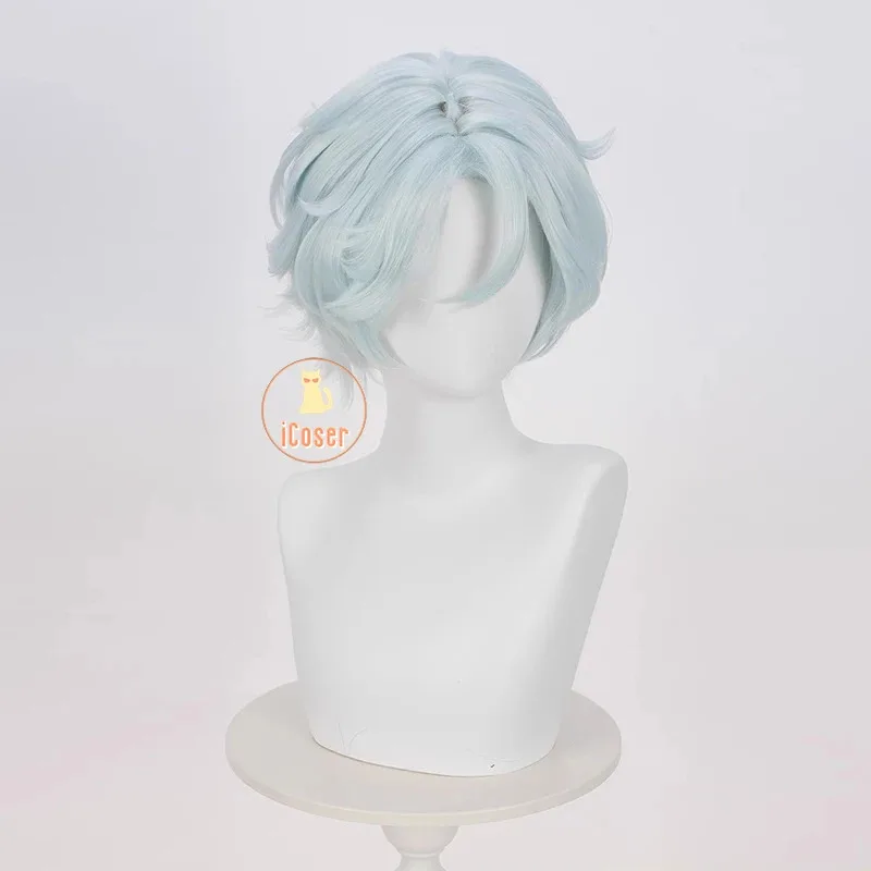 جينشين إمباكت ايفا شعر مستعار تأثيري أزرق فاتح شعر قصير Tlalocan زهرة ريشة عشيرة ناتلان حفلة الهالوين للنساء الرجال كرنفال