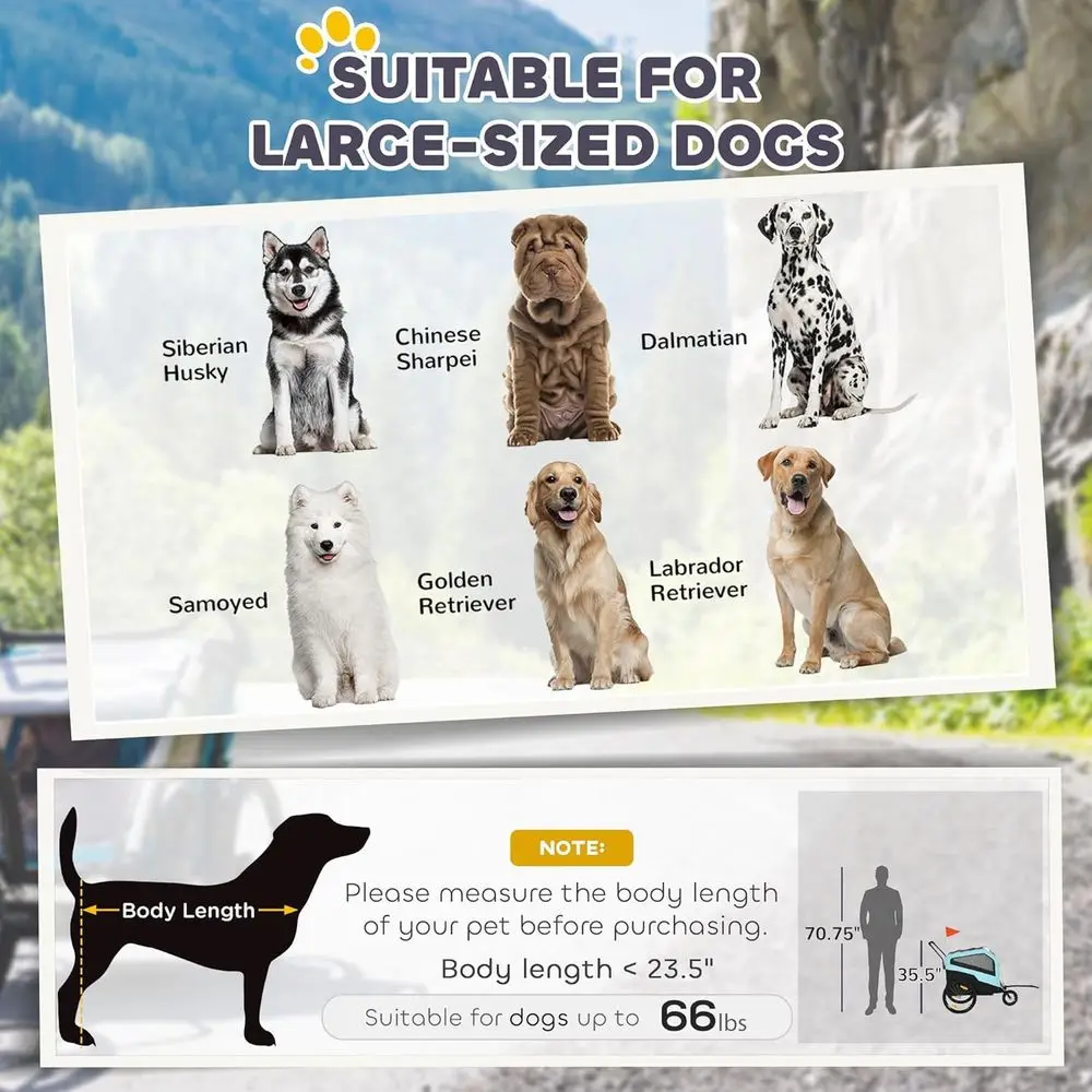 2-in-1 Dog Bike Trailer Pet Stroller Carrier for Large Dogs with Hitch, Quick-Release Wheels, Foot Support, Pet Cycle Cart Wagon - view 4