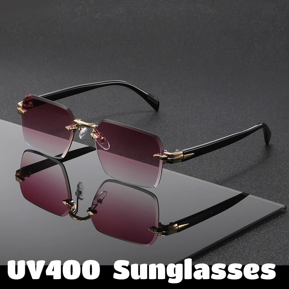 

Men Women Fashion Rimless UV400 Sunglasses Metal Hinge Outdoor Ultraviolet Protective Eyewear Driving Travel Fashion Sunglasses