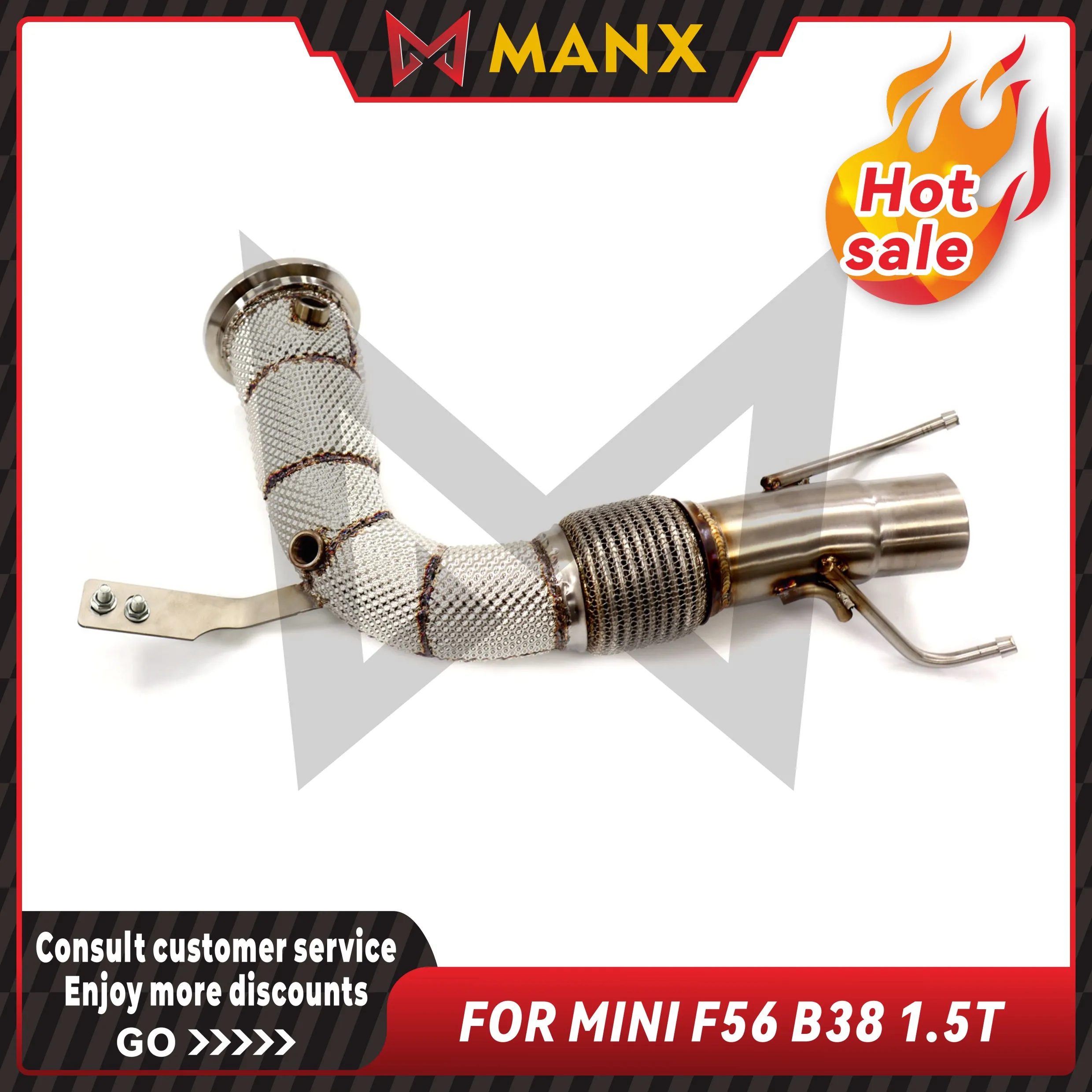 

MANX Car Exhaust system for MINI F56 B38 1.5T Catalyzed Downpipe Catless Downpipe Stainless steels Performance exhaust pipe