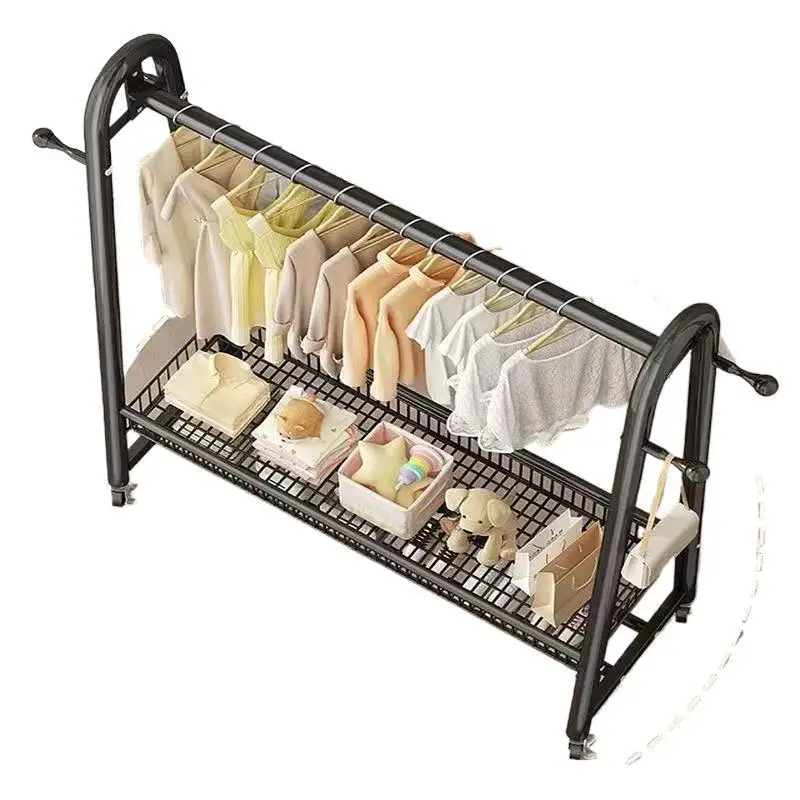 

Simple coat Movable drying Floor-to-ceiling indoor room clothes Household bedroom clothes storage rack