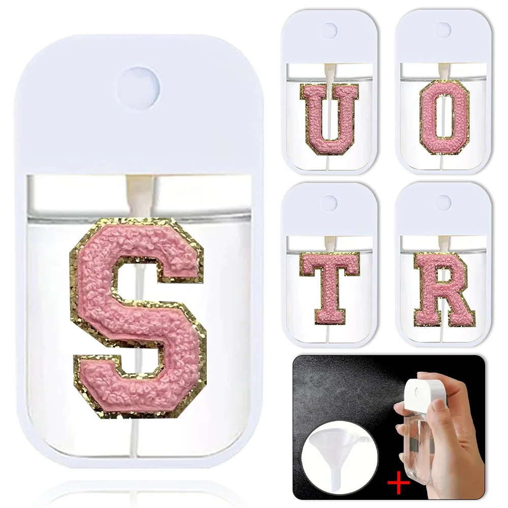 

Refillable Perfume Bottle With Funnel Portable Clear Spray Perfume Bottlet Split Bottle Initials A-Z 26 Letter Pink Pattern