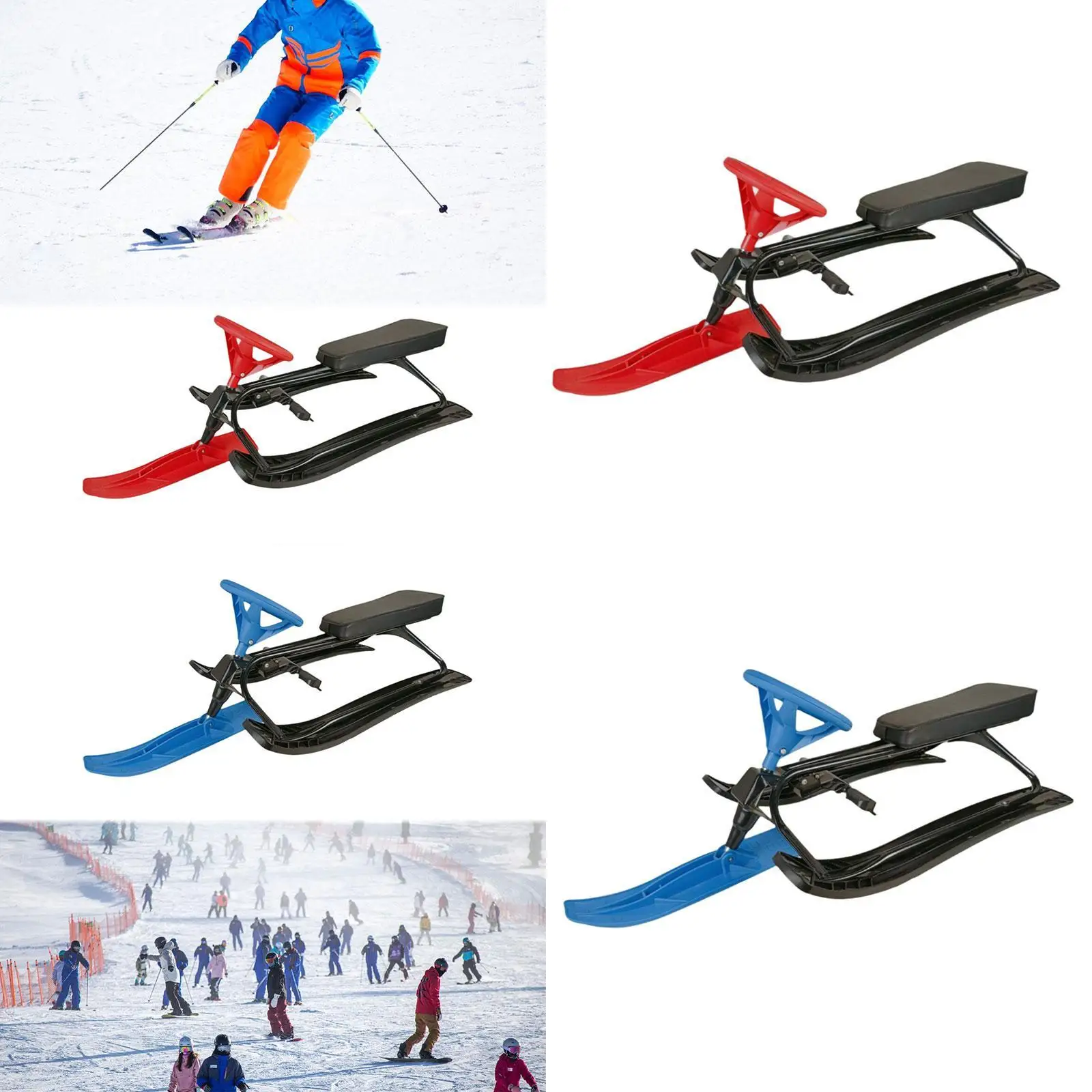 Sneeuwslee met stuurwielrem Winterspeelgoed Downhill-slee Cadeau Draagbare skischuif Skislee voor kinderen Meisjes Kinderen Volwassenen