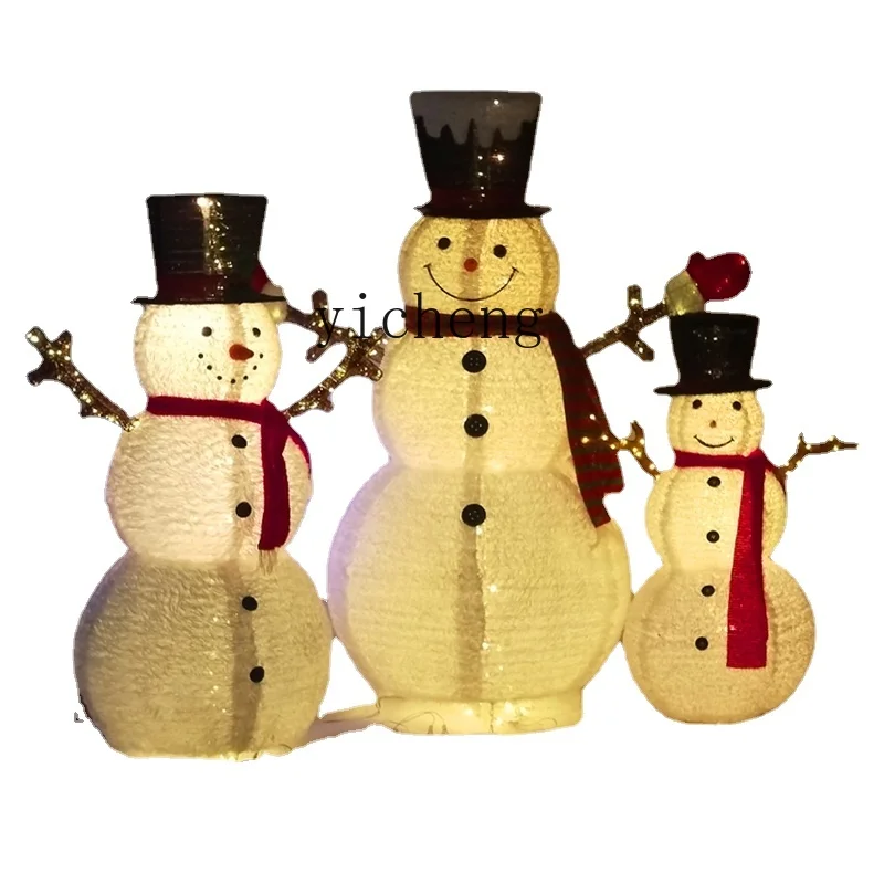 ZC Christmas Decorations Snowman Led Luminous Iron Hollow Large Snowman Shopping Mall Props Holiday Scene Layout Lights