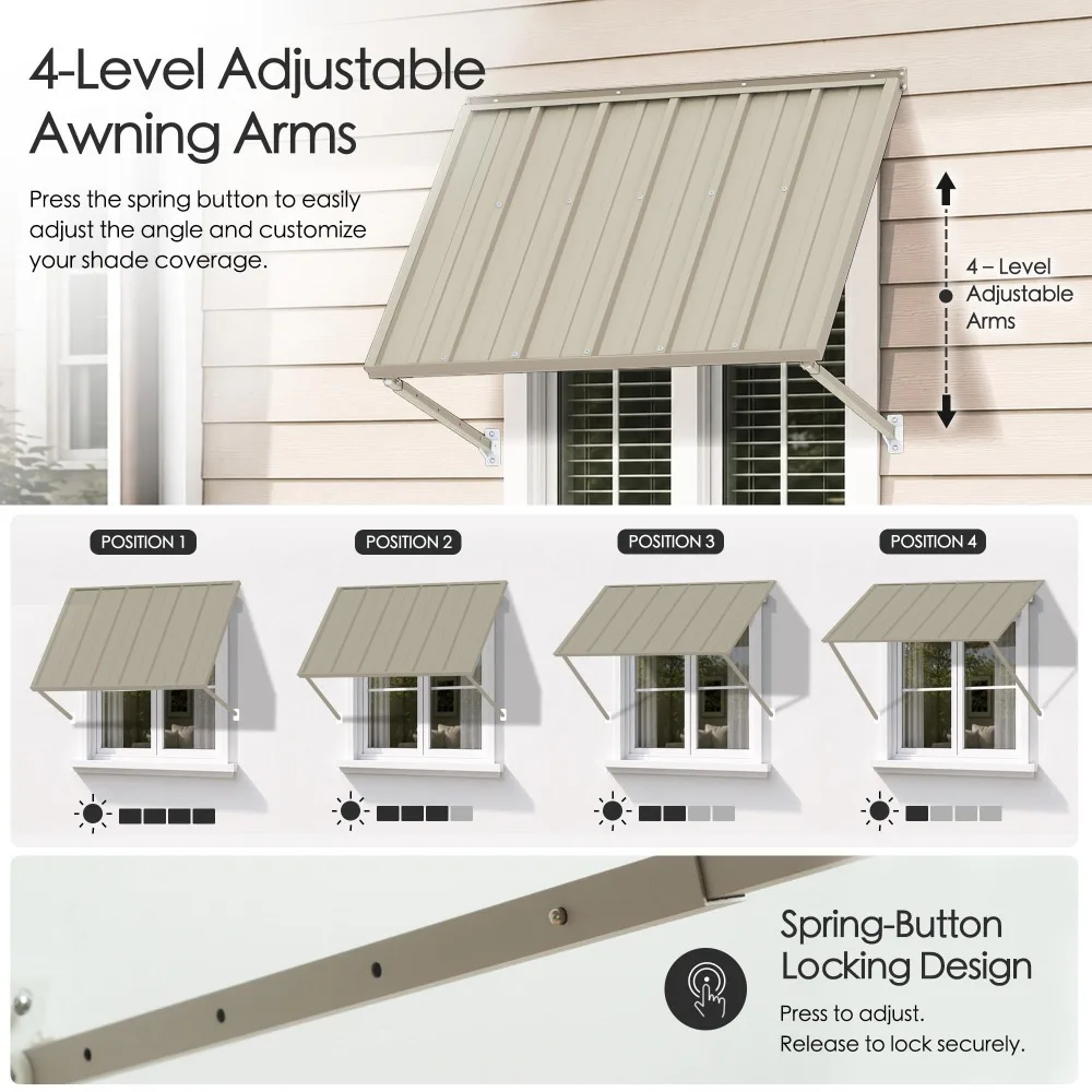 Adjustable Door Window Awning – 4-Level Tilt, 55