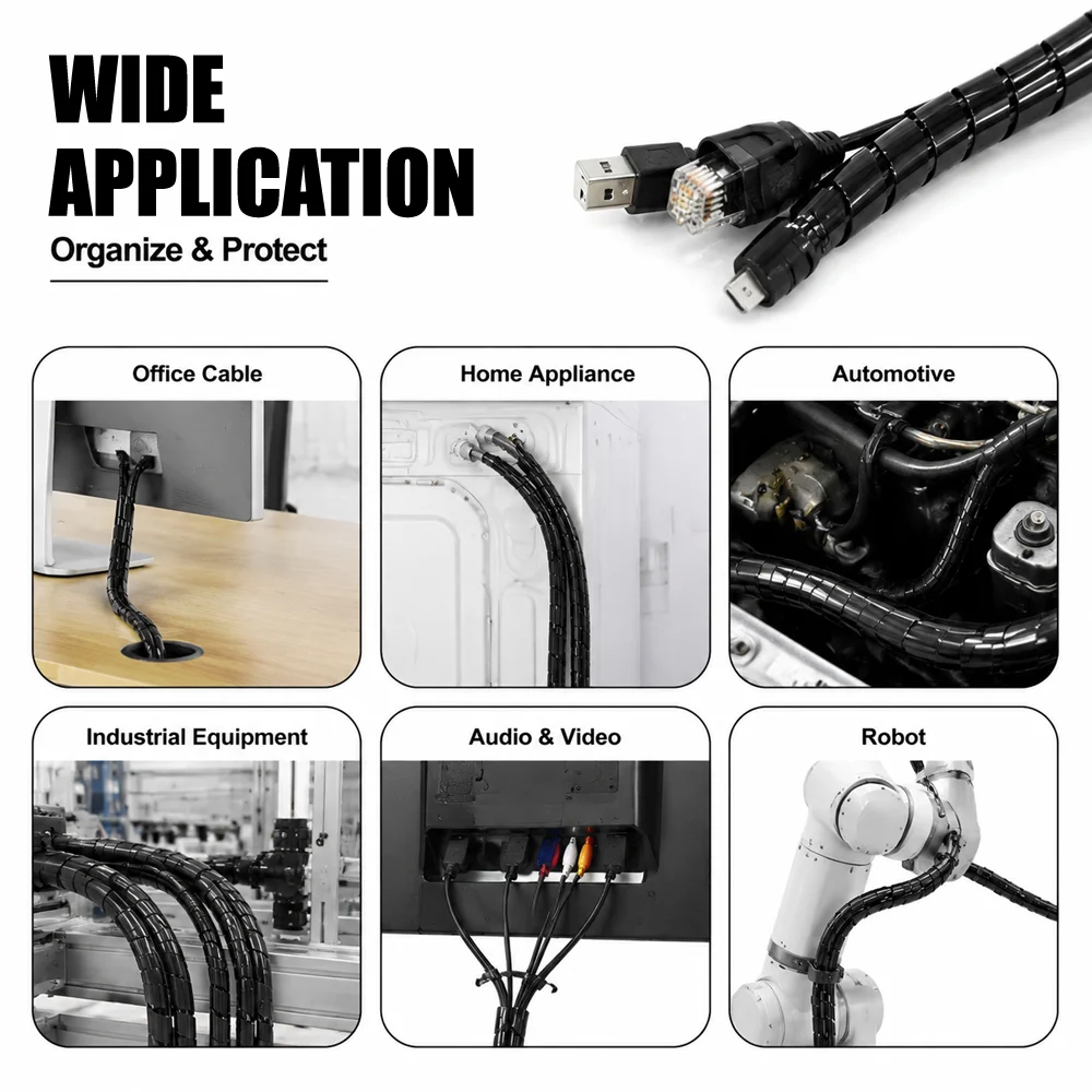 Black PE Spiral Tube with an Inner Diameter of 4-30mm Wear-resistant and stain-resistant Line protection sleeve