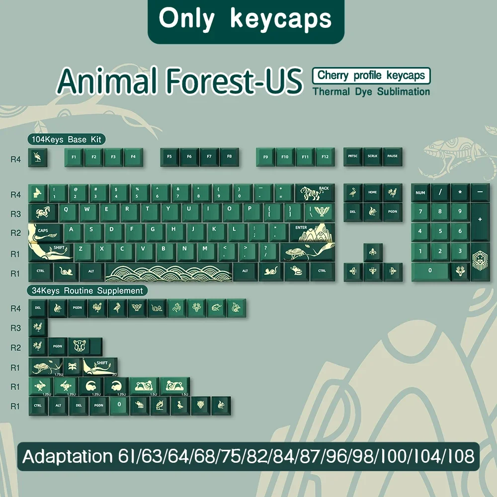 Imagem -06 - Animal Floresta Tema Keycaps Grupo Sublimação Verde Keycaps Cereja Perfil Acessórios Teclado Mecânico jp kr Pbt