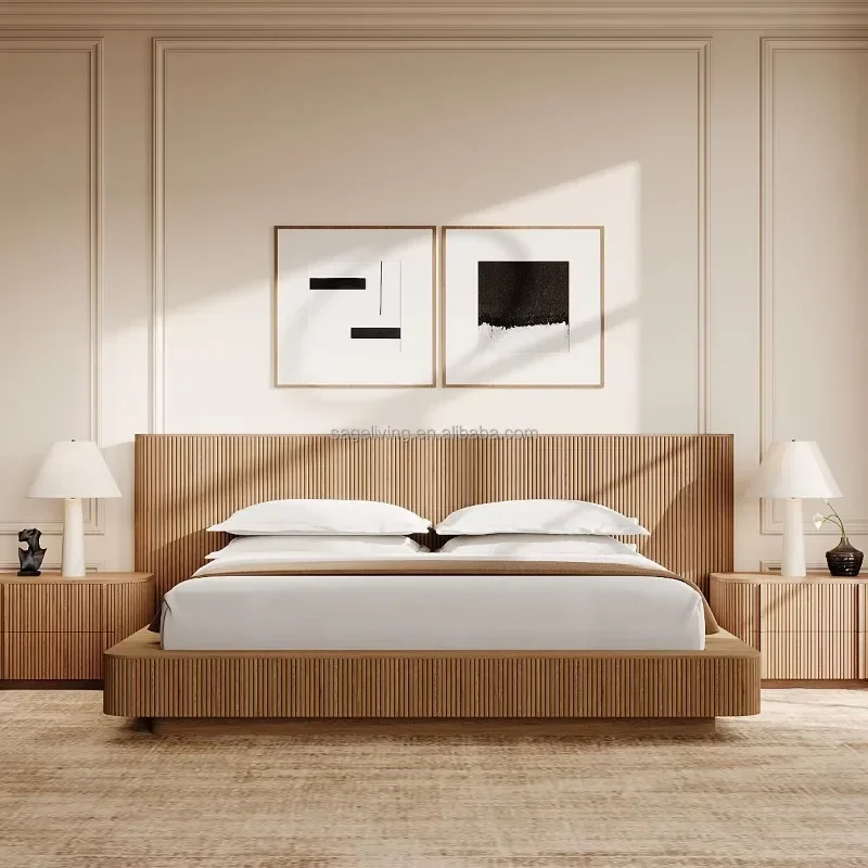 

Deluxe Bedroom Furniture Set King Bed Classic Wooden Furniture Set with 2 Bedside Tables