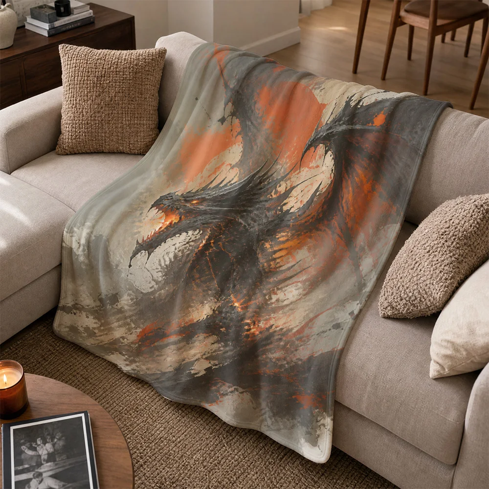 Dramatic Dragon Fantasy Print Throw Blanket for Sofa Couch Cushion Home Decor Gothic Accent Luxury Living Room Throw