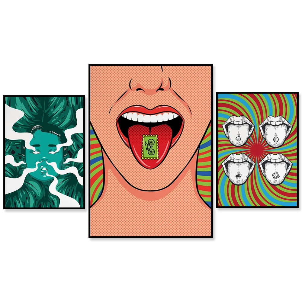لسان مع المخدرات، ختم LSD، ديكور جدار المنزل، هدية للمنزل، فن الحائط، ملصق فني البوب، ملصق فني عتيق، ملصق ريترو، ديكور الحائط
