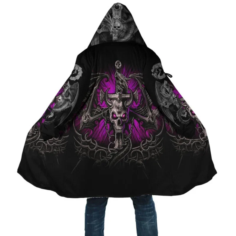 New Men's Winter Fashion Cloak Love Dragon3D Full body Printing Wool Hooded Cloak Unisex Casual Thickened Warm Cloak Coat x001