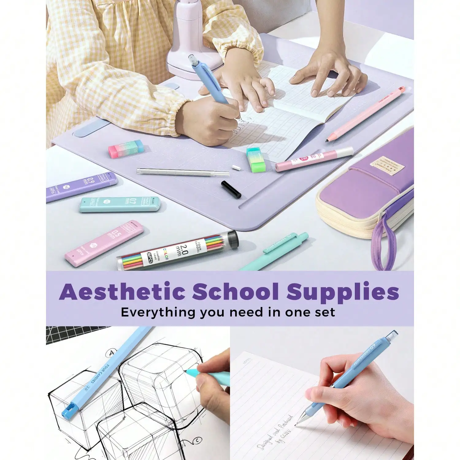 مجموعة أقلام رصاص ميكانيكية من فور كاندي (36 قطعة) - 4 مقاسات + 624 عبوة، هدية للكتابة/الرسم للعودة إلى المدرسة #6