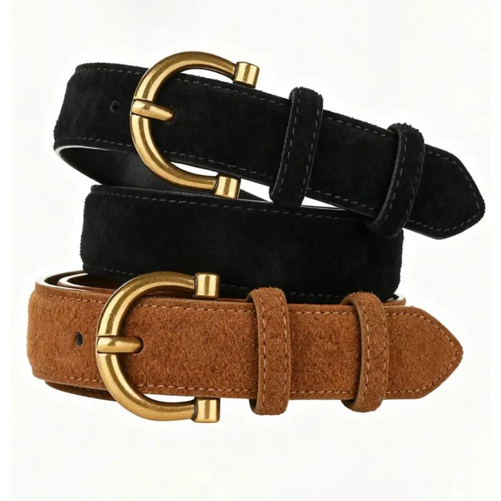 

Vintage Pin Buckle Suede Leather Belt Luxury Design Versatile Women Waist Belt Wide Waistband Coat Skirt Decoration