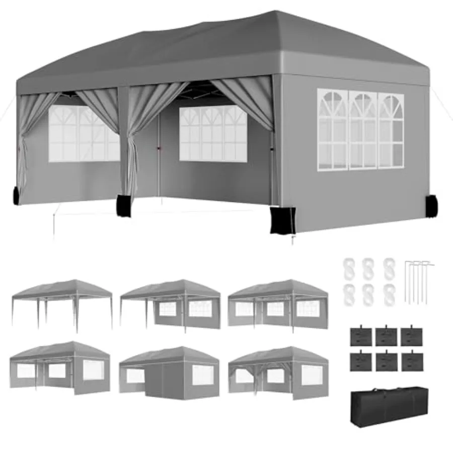 

10x20 Pop Up Canopy with 6 Sidewalls, Waterproof Polyester Outdoor Wedding Gazebo Canopy with Removable Side Walls 6 Sandbags I