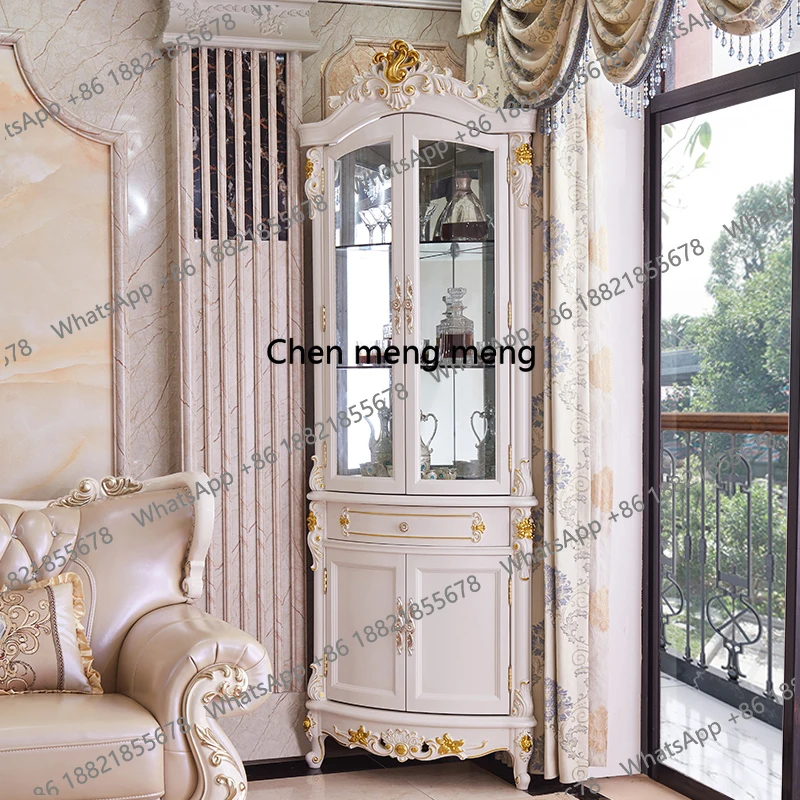 

European solid wood carving flower wine cabinet living room against the wall corner cabinet dining room storage side cabinet