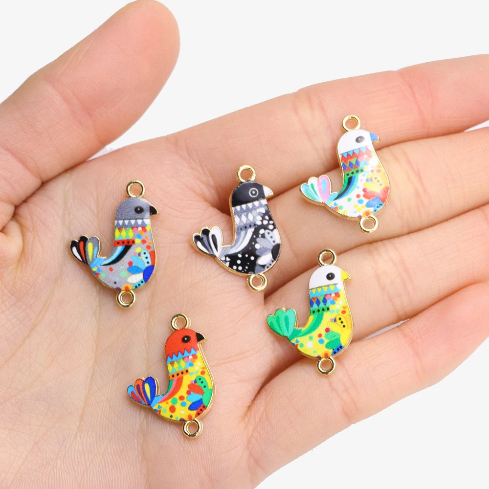 10Pcs Colorful Enamel Peace Pigeon Connector Alloy Metal Pendant for Necklace Bracelets Jewelry Connector DIY Craft Accessories