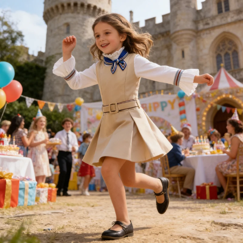 

Girl Halloween Costume Kids New Movie M3GEN Cosplay Dress Girl Clothes Causal School Uniform Long Sleeve White Blouse+Dress Set