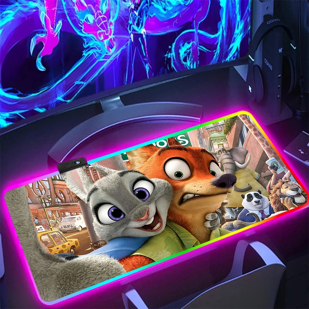 

Disney Zootopia RGB Pc Gamer Keyboard Mouse Pad Mousepad LED Glowing Mouse Mats Rubber Gaming Computer Mausepad