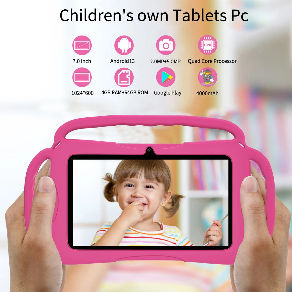 Sauenaneo New 7-inch Tablet Android 13 4000mAh 4GB RAM 64GB ROM Children's Learning Children's Tablet Mini Tablet