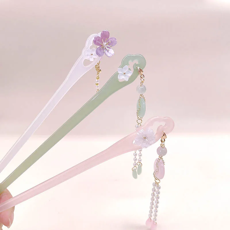 

Заколка для волос из ацетата с цветочной кисточкой, женская заколка для волос в древнем стиле, заколка для волос, головной убор Hanfu и аксессуар для волос