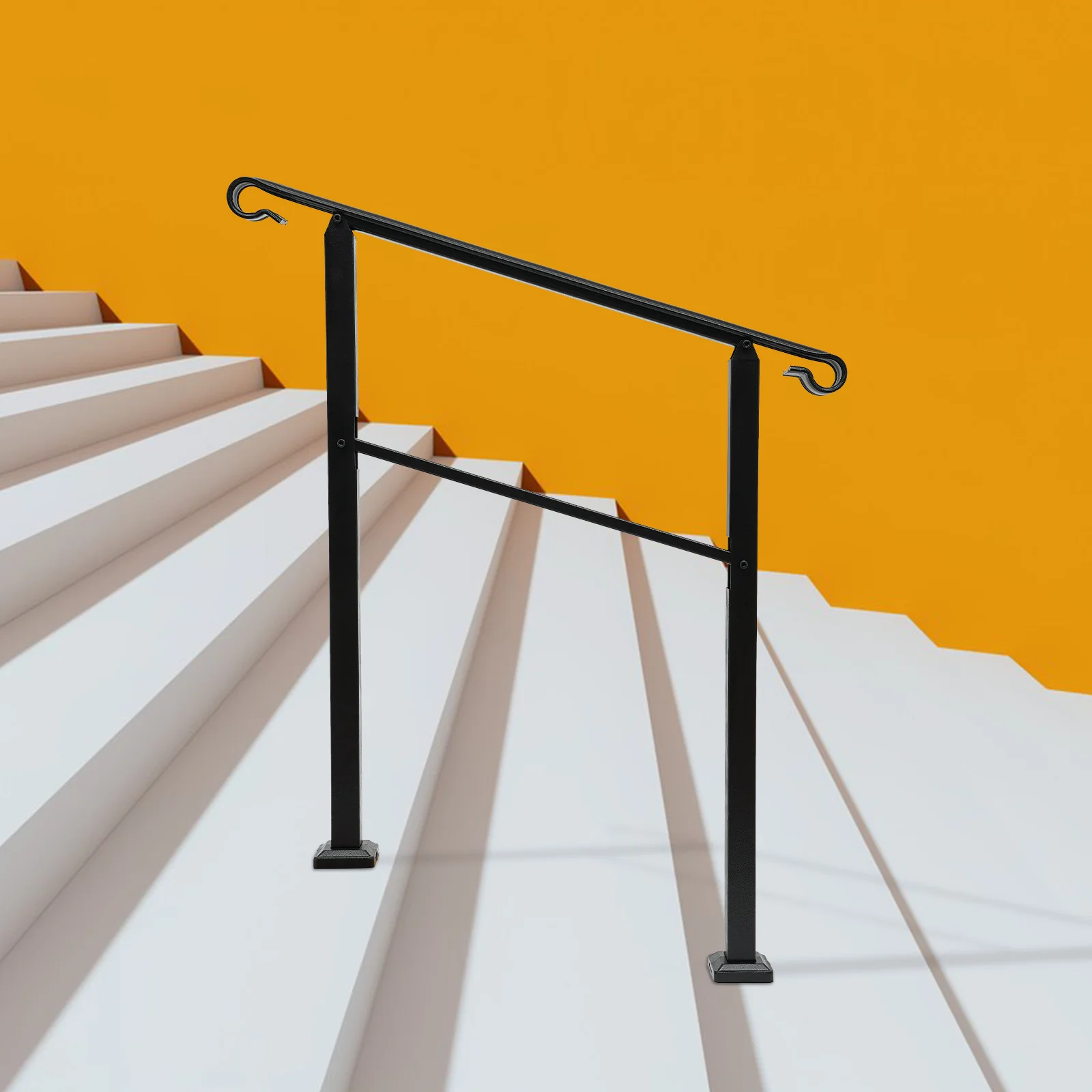 3FT Black Wood Handrail - Outdoor Safety Railing for Stairs & Porches, Quick Install