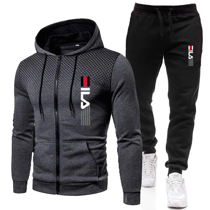 

2024 New men's two-piece warm jacket and long pants sportswear zippered jacket outdoor hooded sweater sportswear jogging