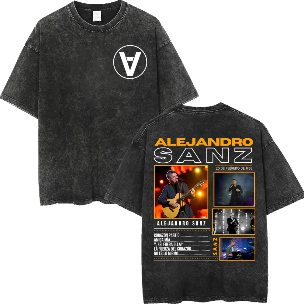 

Vintage Washed Alejandro Sanz Tour 2025 T Shirt Men Women Fashion Y2k Short Sleeve T-shirt Summer Casual Loose Cotton T-shirts