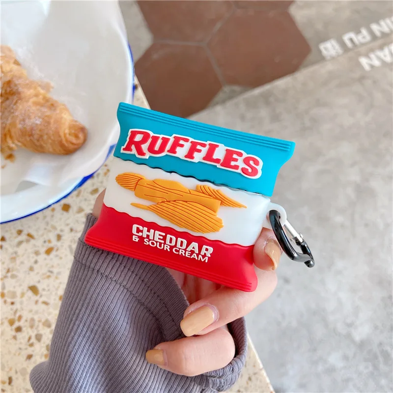 Étui Airpods 3/Airpods Pro 2, design 3D en chips de pommes de terre au fromage, housse de protection antichoc en silicone pour écouteurs