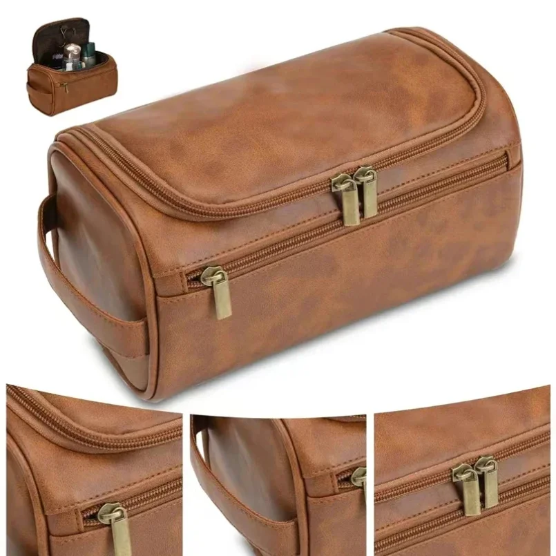 

Leather Toiletry Bag for Men Women Dopp Kit Mens Hanging Toiletry Bag Travel Toiletry Bag for Traveling Large Cosmetic Bag for T