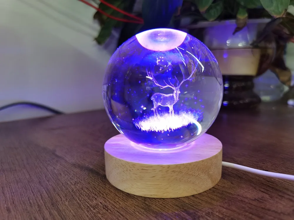 6cm 3D Little Prince Crystal Christmas Night Light with Wooden Base LED Seven Colors Crystal Night Light Gift for Boys and Girls