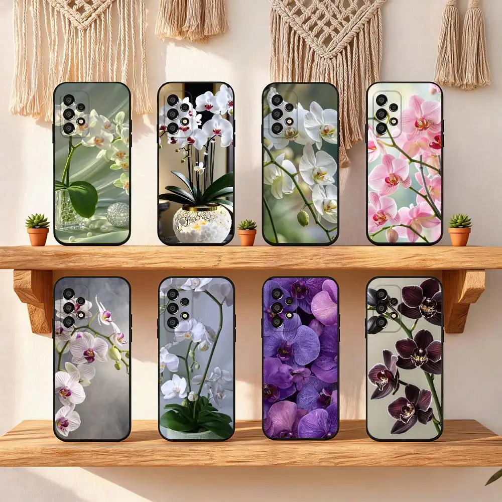 Phalaenopsis Phone Case For Samsung Galaxy S25 S24 S23 S22 S21 S20 S10 S10E Ultra Plus FE Note 20 Ultra Black Cover