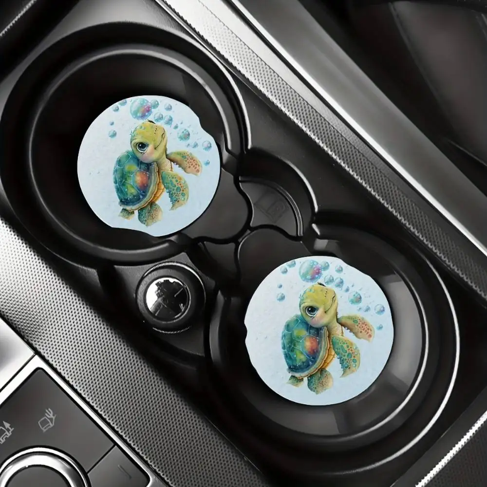 Cute Turtle Pattern Absorbent Car Cup Holder Coasters Unisex Dual Use Car Vehicle & Home Desk