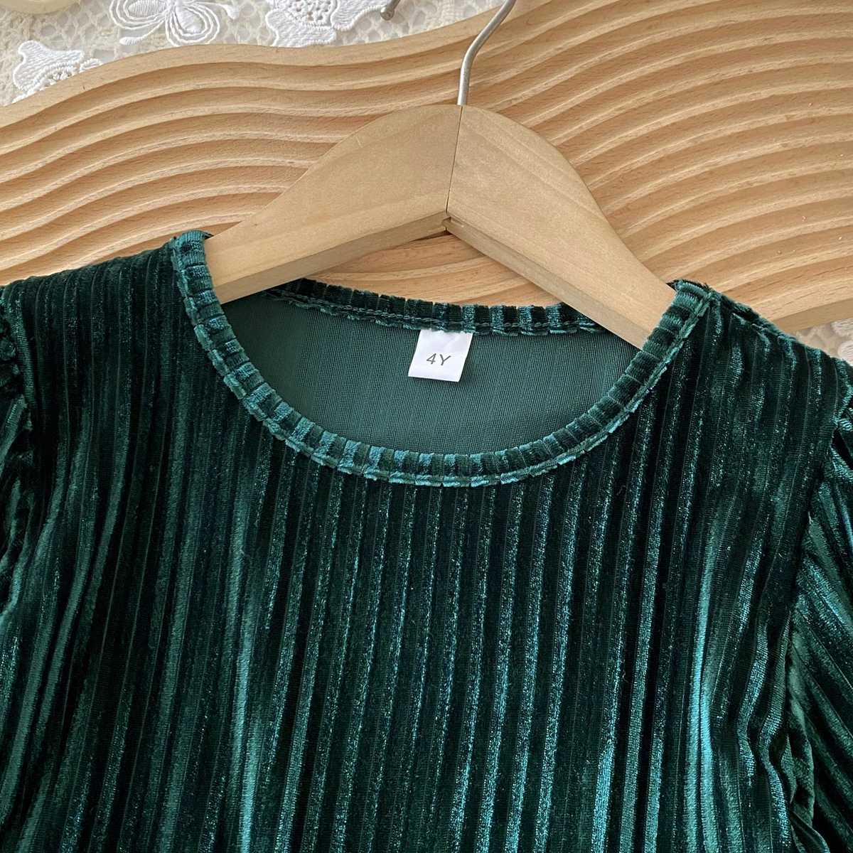 Kinderkleider für Mädchen, Herbst, Rundhalsausschnitt, Samt, Puffärmel, Freizeitkleid, Kinderkleidung, Mädchenkleidung – Detail 4
