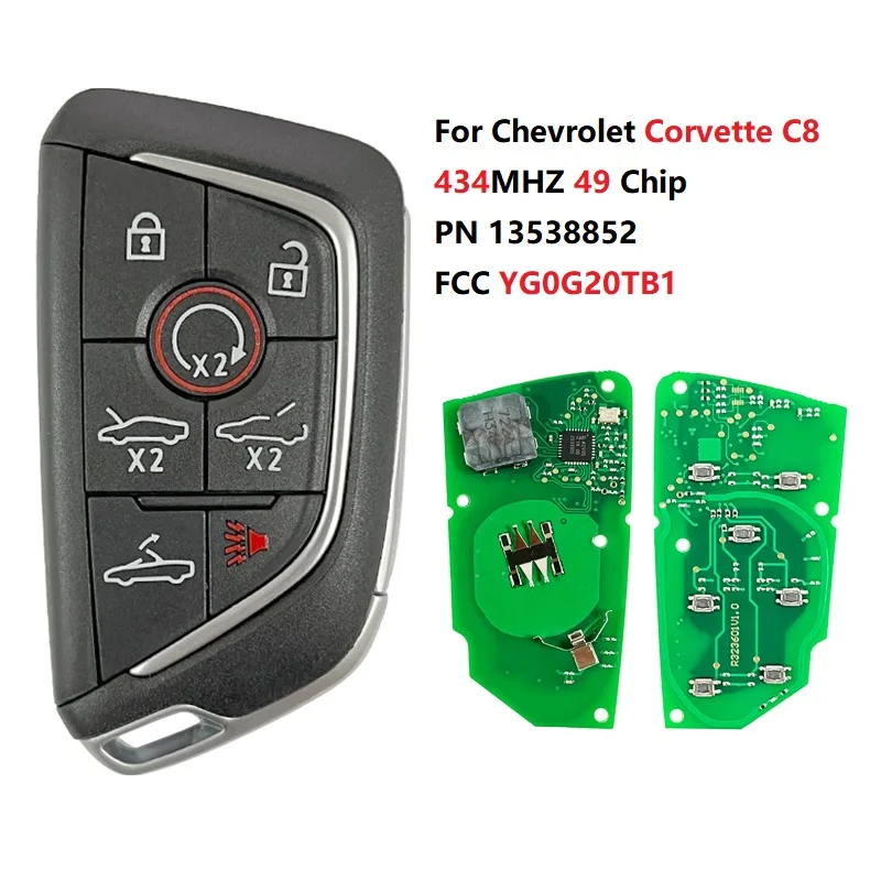 

CN014114 For Corvette C8 2020 Smart Key Fob 7 button 434MHZ 49 Chip PN 13538852 FCC YG0G20TB1