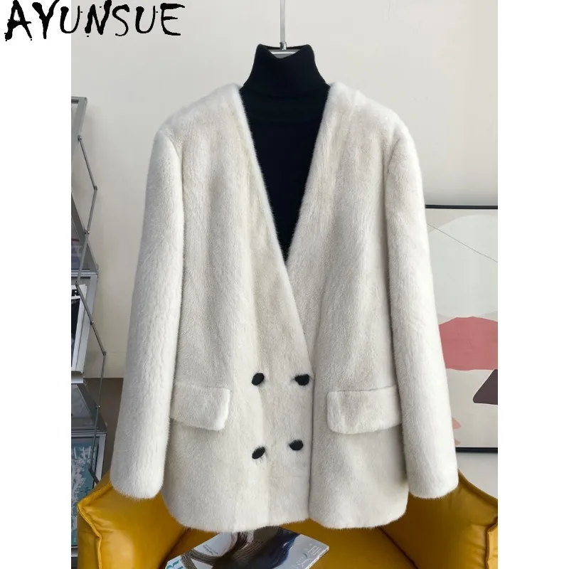 

AYUNSUE Purple Label Velvet Whole Mink Fur Coat Woman Winter Fur Jacket Mid-length Outerwears Luxury Woman Clothing Шуба Женская