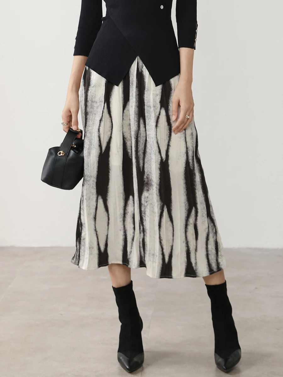 

Модная юбка А-силуэта для женщин, с завышенной талией, из полиэфирного волокна, для повседневной носки, средней длины, с цветочным узором