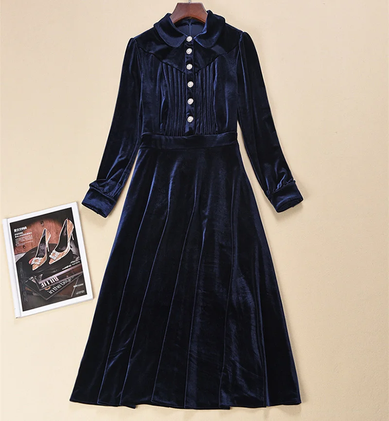Kate Middleton Dress Women 2025 New Arrival Autumn Winter Long Sleeve Elegant Luxury Vintage Velvet Lady Pleated A Line Dresses view 2