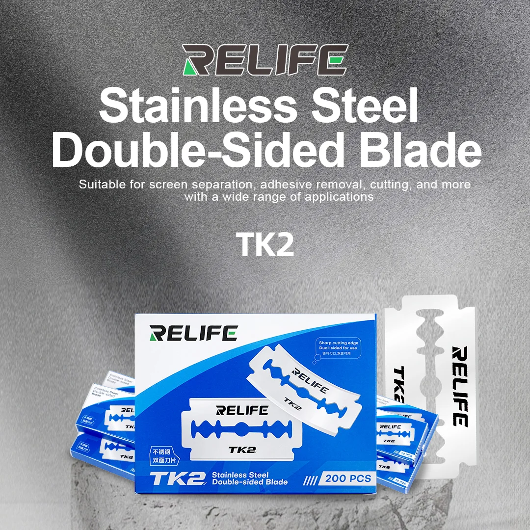 

RELIFE TK2 200 шт./кор. двухстороннее лезвие из нержавеющей стали, высокая твердость, средство для удаления клея с ЖК-экраном мобильного телефона, чистка, ремонт