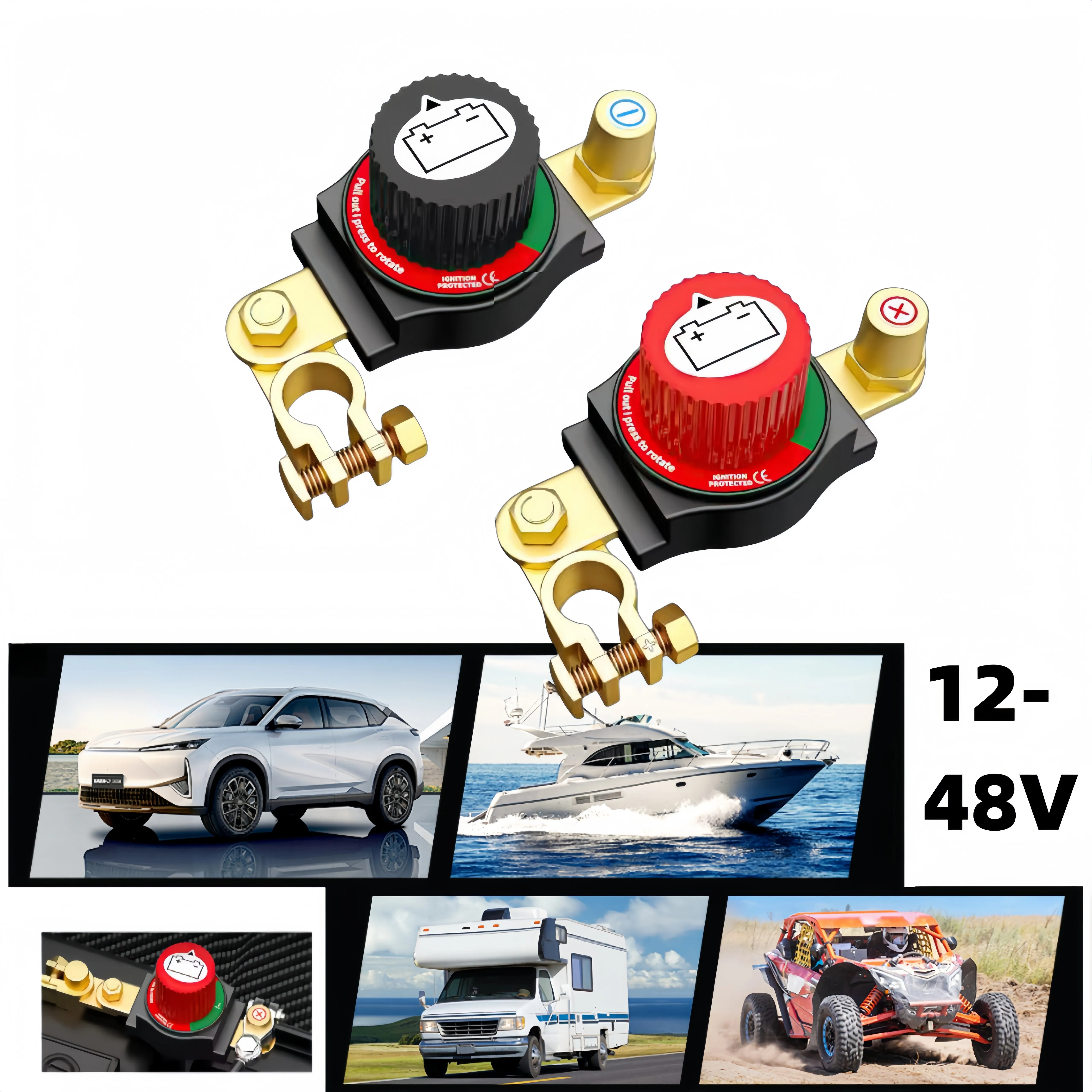 300A Car Battery Disconnect Switch Top Post 12V to 48V DC Power Cut Off Switch for RV Truck Boat Marine Vehicle