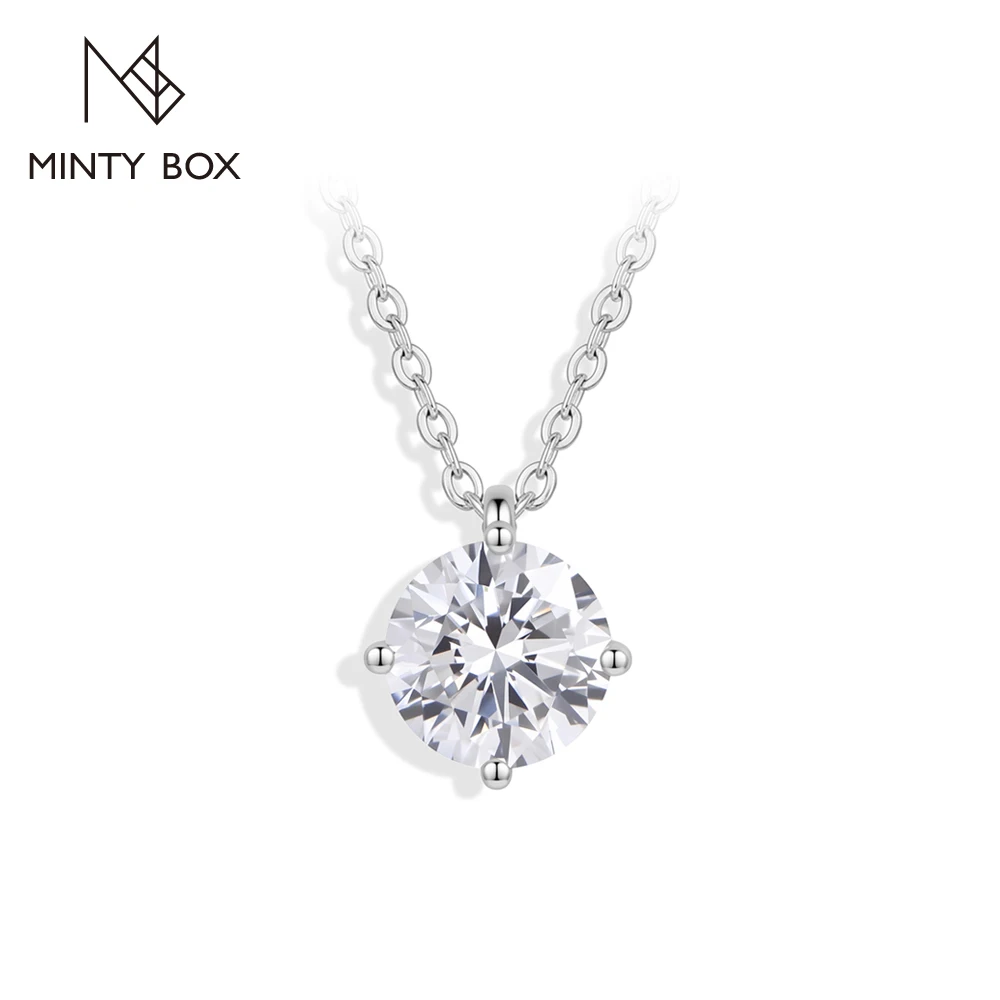 MINTYBOX Round Cut 6.5MM 1.0CT Lab Diamonds Necklace Four-claw S925 Sterling Silver Bridal Wedding Fine Jewelry IGI Certificate