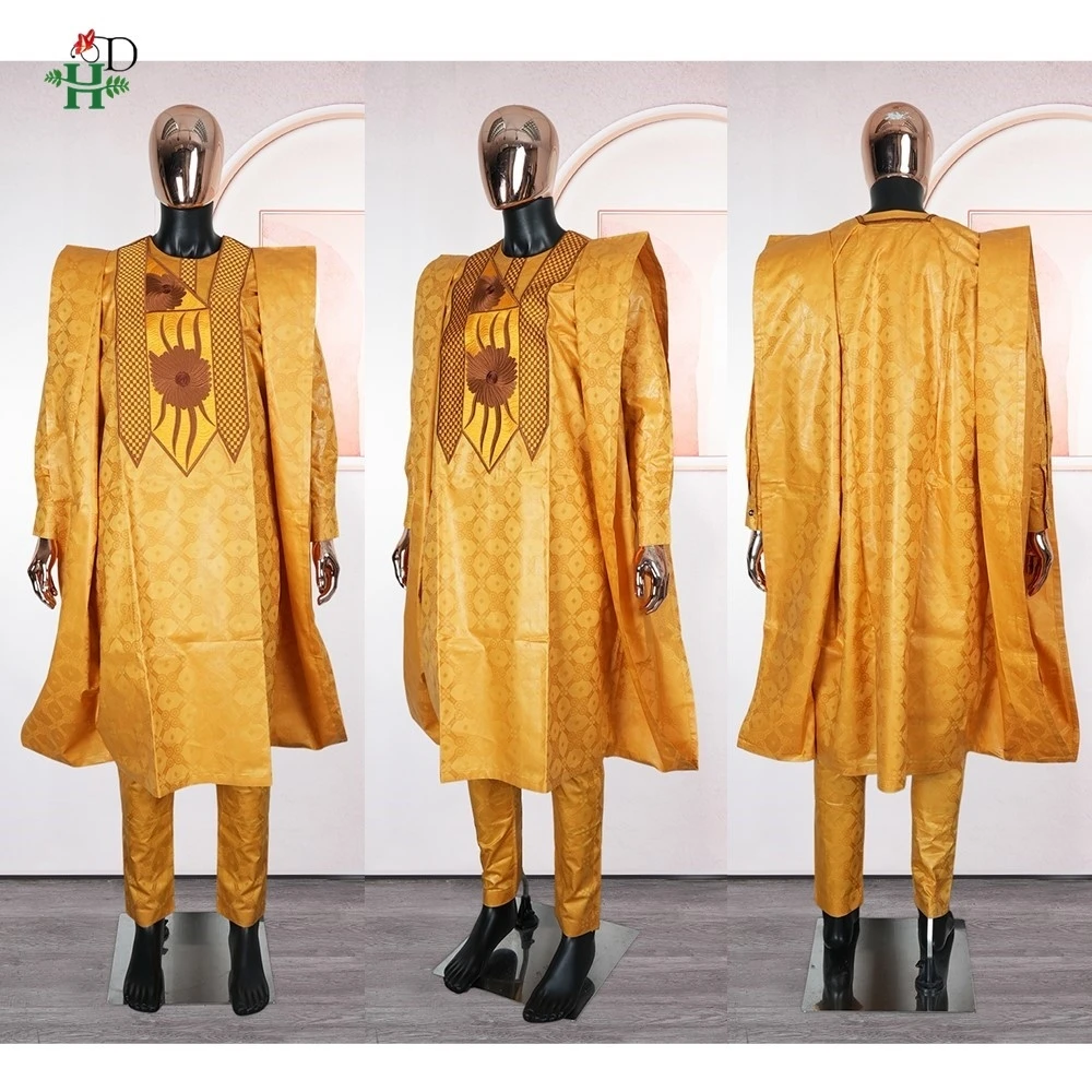 Vestidos Africanos para Pareja, Amarillos, Tradicionales, de Bazin Riche, Traje Bordado para Hombre, Vestido Turco para Mujer, Vestido para Fiesta de Bodas