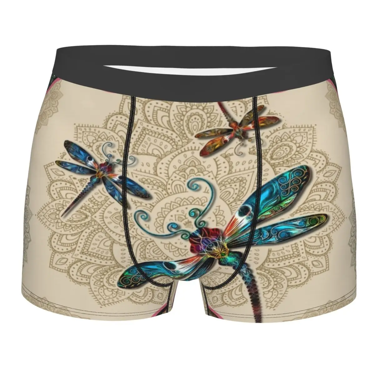 Custom Dragonfly Vintage Mandala Underwear Men Stretch Boxer Briefs