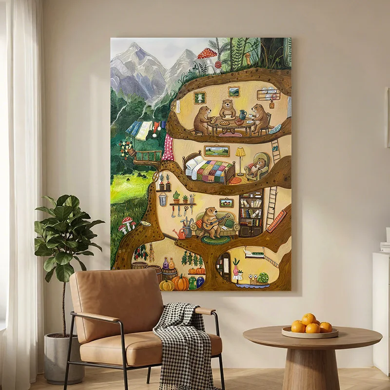 Living room sofa cartoon decorative painting porch animal landscape niche art hand-painted oil painting