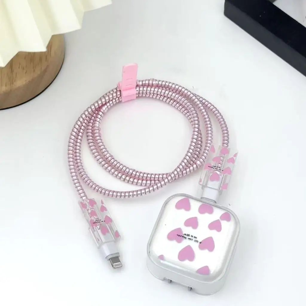 

Cute Heart Cable Protector for iPhone 40w Charger Protective Case Cable Management Wire Cord Organizer for iPhone 17 Pro Max